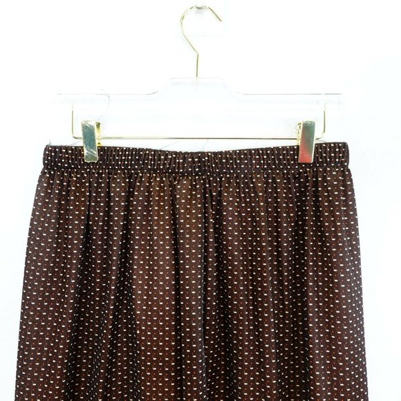 VINTAGE A Line Midi Skirt Womens M‎ Brown Swing Orange Pin Dots Boho Fall 70s - Picture 2 of 7